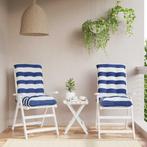 vidaXL Stoelkussens 2 st lage rug gestreept stof wit en, Verzenden, Nieuw