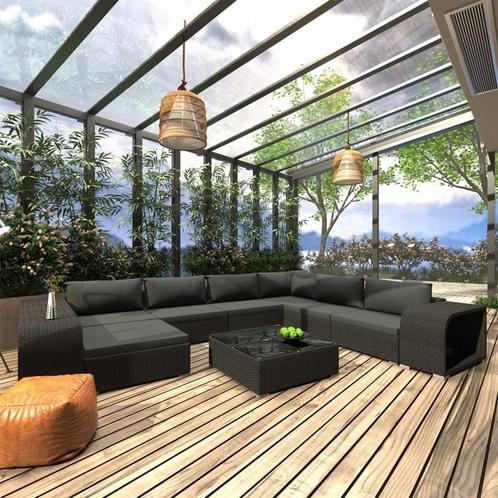 vidaXL 10-delige Loungeset met kussens poly rattan zwart, Tuin en Terras, Tuinsets en Loungesets, Loungeset, Nieuw, Meer dan 8 zitplaatsen