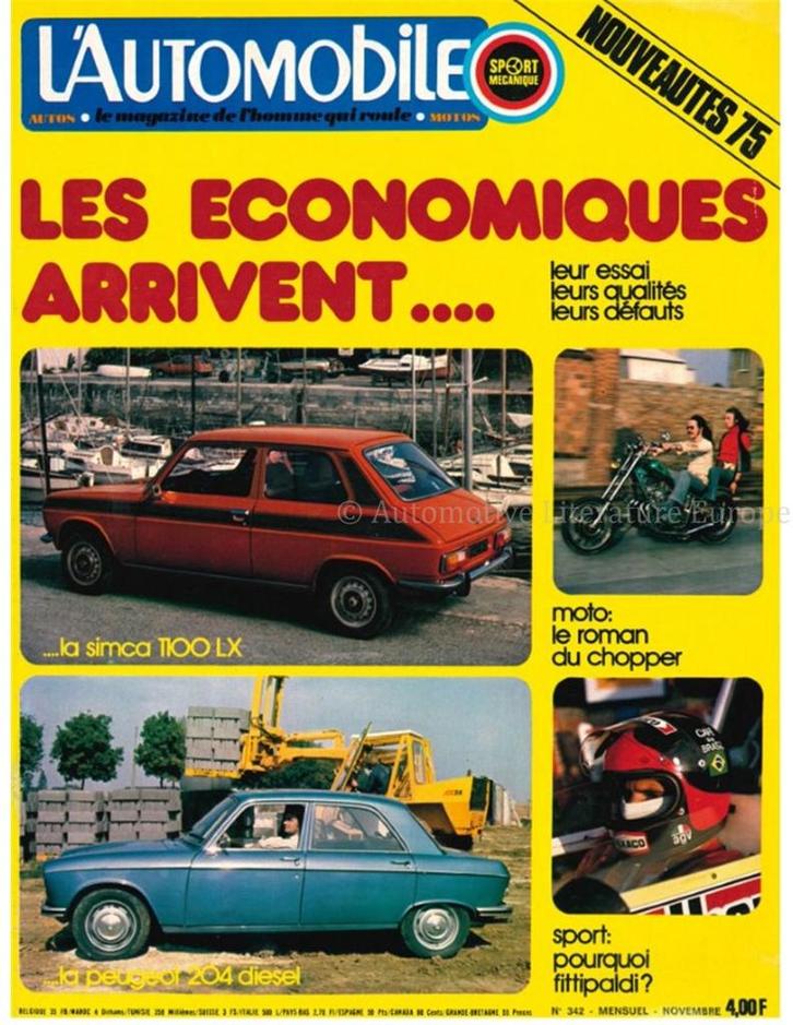 1974 LAUTOMOBILE MAGAZINE 342 FRANS, Boeken, Auto's | Folders en Tijdschriften