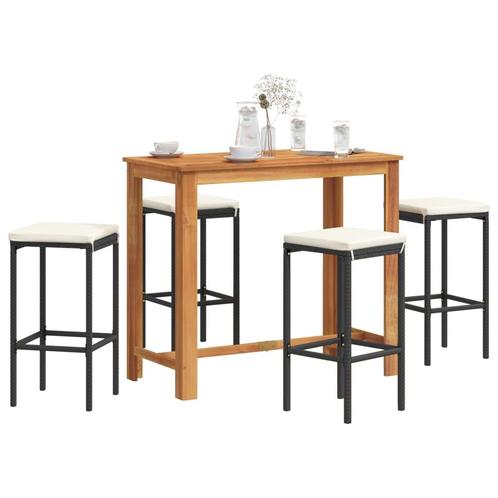 vidaXL 5-delige Tuinbarset massief acaciahout en poly rattan, Tuin en Terras, Tuinsets en Loungesets, Nieuw, 4 zitplaatsen, Rotan