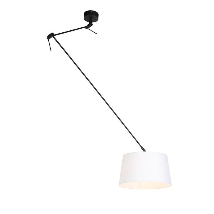Hanglamp zwart met linnen kap wit 35 cm - Blitz, Huis en Inrichting, Lampen | Hanglampen, Nieuw, Verzenden