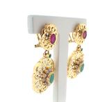 18 Krt. Gouden Oosterse oorbellen met robijn en smaragd, Sieraden, Tassen en Uiterlijk, Oorbellen, Gebruikt, Overige kleuren, Ophalen of Verzenden