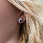 Zilveren saffier blauw witte bloem oorstekers, Verzenden, Nieuw, Zilver