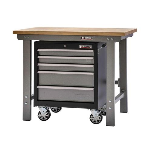 Werkbank grijs 120 cm met hardhouten blad en, Doe-het-zelf en Verbouw, Werkbanken, Ophalen of Verzenden