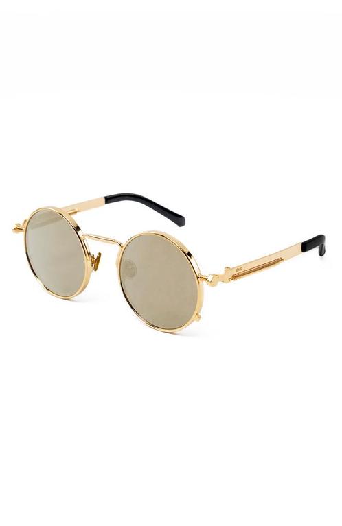 Ronde Zonnebril Hipster Goud Montuur Rond Gouden Spiegelglaz, Sieraden, Tassen en Uiterlijk, Zonnebrillen en Brillen | Heren, Nieuw