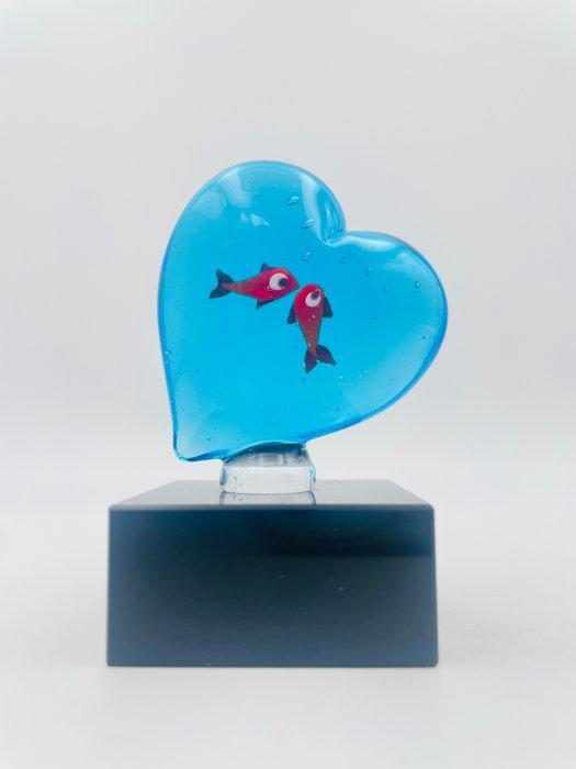 Guidotti - sculptuur, Cuore con pesci - 7 cm - vetro di, Antiek en Kunst, Antiek | Glas en Kristal