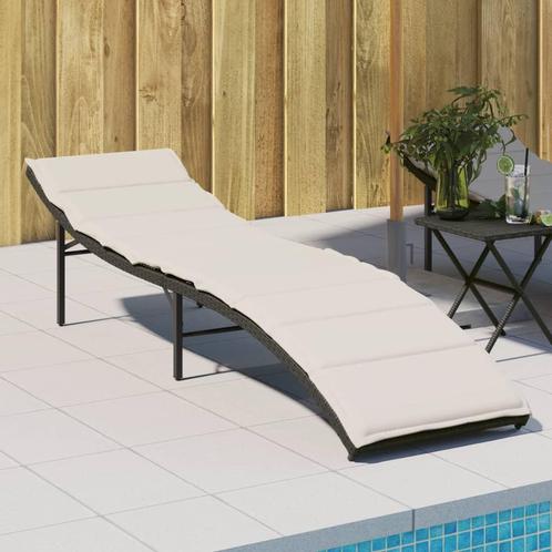 vidaXL Ligbed met kussen 55x199x50 cm poly rattan zwart, Tuin en Terras, Ligbedden, Nieuw, Verzenden