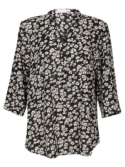 Blouse Bloemetjes Zwart XXL (44), damestop met halflange mou, Kleding | Dames, Tops, Verzenden