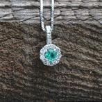 Halsketting - 18 karaat Witgoud Smaragd - Diamant, Sieraden, Tassen en Uiterlijk, Kettingen, Nieuw