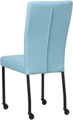 Lichtblauwe leren moderne eetkamerstoel - poot vierkant zwar, Huis en Inrichting, Stoelen, Overige kleuren, Nieuw, Leer, Ophalen of Verzenden
