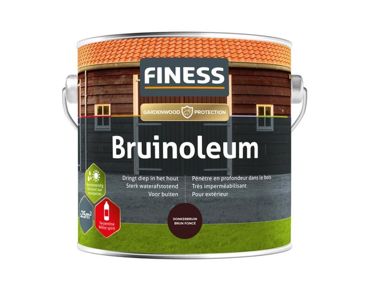Finess Finess bruinoleum 2,5 liter, donkerbruin, Doe-het-zelf en Verbouw, Verf, Beits en Lak, Nieuw, Verzenden