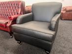 Chesterfield Modern ! Mat Zwart Leren Chesterfield Fauteuil, Huis en Inrichting, Fauteuils, Ophalen, Zo goed als nieuw, Leer, Chesterfield