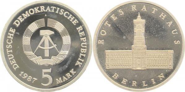 5 Mark Ddr Rotes Rathaus Berlin 1987a, Postzegels en Munten, Munten | Europa | Niet-Euromunten, Verzenden