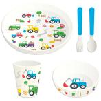 Kinderservies Kleine Tractors RPET - Set - Bord&Bestek&Beker, Huis en Inrichting, Keuken | Servies, Ophalen of Verzenden, Nieuw