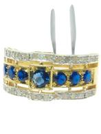 Zonder Minimumprijs - Ring - 9 kt. Geel goud, Zilver Saffier, Sieraden, Tassen en Uiterlijk, Ringen, Nieuw