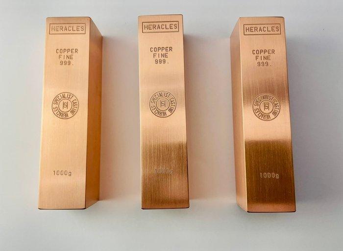 3 kilogram (3 x 1 kg) - Of .999 - Koper - Fonderie Heracles, Postzegels en Munten, Edelmetalen en Baren