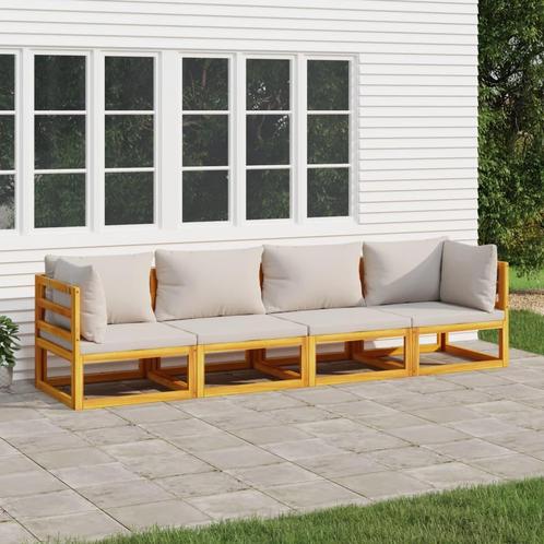 vidaXL 4-delige Loungeset met lichtgrijze kussens massief, Tuin en Terras, Tuinsets en Loungesets, Loungeset, Nieuw, Hardhout