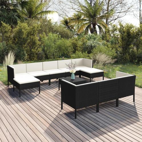 vidaXL 11-delige Loungeset met kussens poly rattan zwart, Tuin en Terras, Tuinsets en Loungesets, Loungeset, Nieuw, Rotan, Verzenden