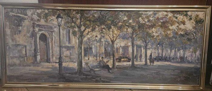 Spaanse school (XX) - NO RESERVE - Leyendo en la Rambla - XL, Antiek en Kunst, Kunst | Schilderijen | Klassiek