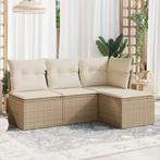 vidaXL 4-delige Loungeset met kussens poly rattan beige, Verzenden, Nieuw, Rotan, Loungeset
