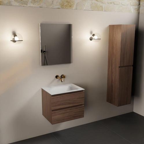 MONDIAZ AIVY 60cm badmeubel Mocha, wastafel Talc solid surfa, Huis en Inrichting, Badkamer | Badkamermeubels, 25 tot 50 cm, Nieuw