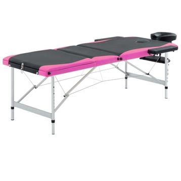 vidaXL Massagetafel inklapbaar 3 zones aluminium zwart en beschikbaar voor biedingen