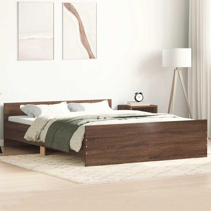 vidaXL Bedframe hoofd- en voeteneinde bruin eikenkleur, Huis en Inrichting, Slaapkamer | Bedden, 120 cm, 200 cm, Bruin, Twijfelaar