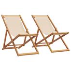 vidaXL Strandstroelen 2 st inklapbaar stof en massief hout, Tuin en Terras, Tuinstoelen, Verzenden, Nieuw, Hout