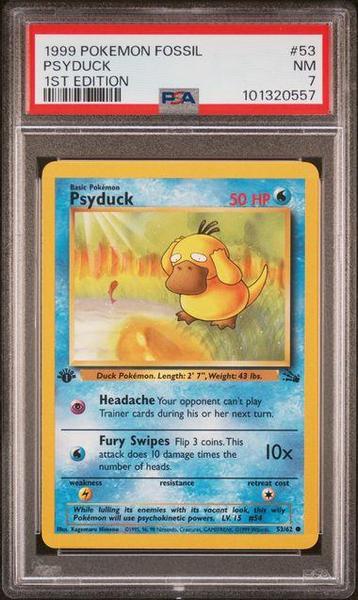 1999 Pokemon Base - Fossil - Psyduck (1st Edition) #53 - PSA beschikbaar voor biedingen