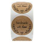 500 stickers labels rol handmade with love olijftakje kraft, Ophalen of Verzenden, Nieuw