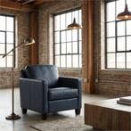 Leren fauteuil Smart - Granada Blue (blauw) - Poten hout, Nieuw, Ophalen of Verzenden, Bohemian, Eigentijds, Modern, Retro, 50 tot 75 cm