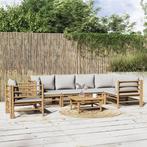 vidaXL 7-delige Loungeset met lichtgrijze kussens bamboe, Verzenden, Nieuw, Hout, Loungeset
