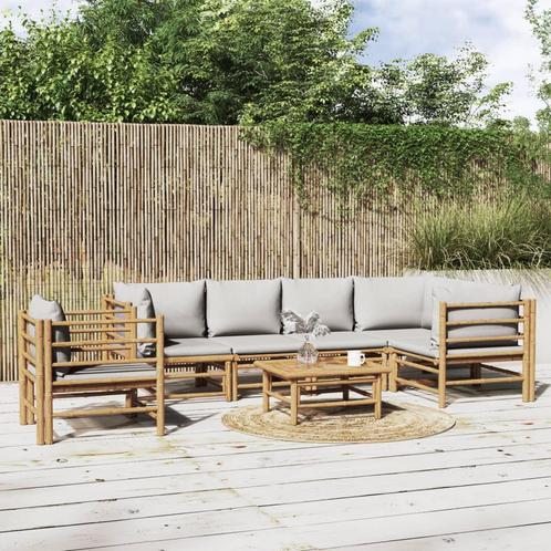 vidaXL 7-delige Loungeset met lichtgrijze kussens bamboe, Tuin en Terras, Tuinsets en Loungesets, Loungeset, Nieuw, Hout, Verzenden