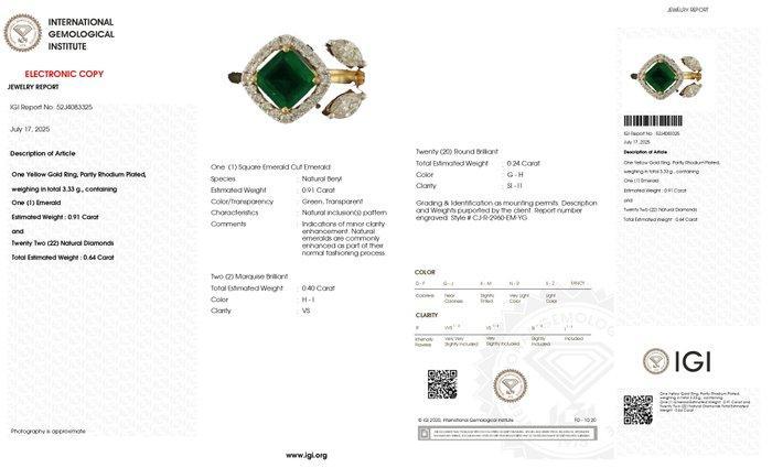 Trouwring - 18 karaat Geel goud, goud - 1.55ct. tw. Smaragd, Sieraden, Tassen en Uiterlijk, Antieke sieraden