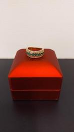Gouden ring met diamanten en smaragden, Groen / goud, Nieuw