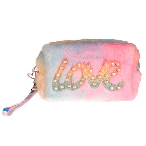 Toilettas / Grote Etui Pluche - Love Pareltjes - Roze & Geel, Diversen, Schoolbenodigdheden, Nieuw, Ophalen of Verzenden