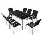 vidaXL 9-delige Tuinset staal zwart, Tuin en Terras, Tuinsets en Loungesets, Verzenden, Nieuw, 8 zitplaatsen, Rvs