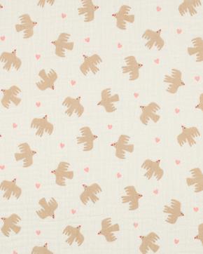 Double Gauze Katoen Vogels Ecru, Hobby en Vrije tijd, Stoffen en Lappen, Overige kleuren, Nieuw