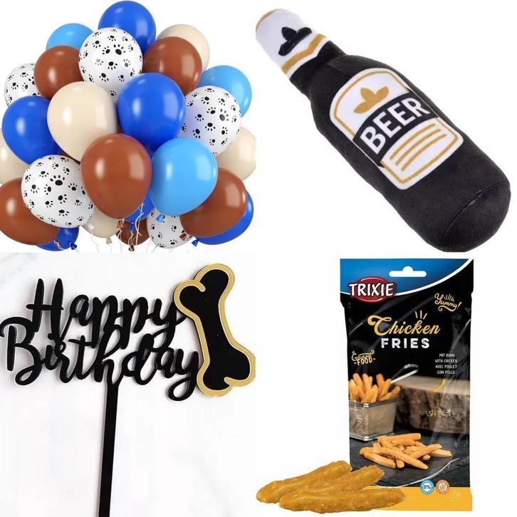 Honden cadeau- en snack pakket Happy Birthday bruin blauw, Dieren en Toebehoren, Honden-accessoires, Nieuw, Verzenden