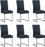 Set van 6 Leren eetkamerstoelen sledepoot rond - Echt leer,, Huis en Inrichting, Stoelen, Overige kleuren, Nieuw, Leer, Ophalen of Verzenden