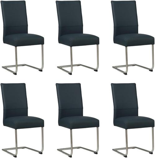 Set van 6 Leren eetkamerstoelen sledepoot rond - Echt leer,, Huis en Inrichting, Stoelen, Vijf, Zes of meer stoelen, Overige kleuren