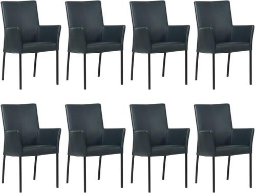 Set van 8 Blauwe leren moderne eetkamerstoelen - Toledo Leer, Huis en Inrichting, Stoelen, Vijf, Zes of meer stoelen, Overige kleuren