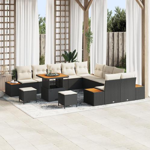 vidaXL 13-delige tuinbankset met kussen zwart poly rattan, Tuin en Terras, Tuinsets en Loungesets, Nieuw, Rotan, Verzenden