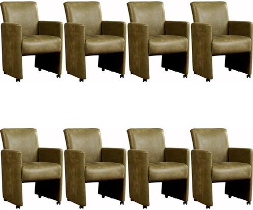 Set van 8 Leren eetkamerfauteuils met armleuning en wieltjes, Huis en Inrichting, Stoelen, Vijf, Zes of meer stoelen, Overige kleuren
