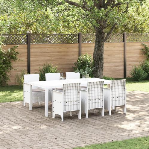 vidaXL 7-delige tuinset met kussens in wit van poly rattan, Tuin en Terras, Tuinsets en Loungesets, Tuinset, Nieuw, Rotan, Verzenden
