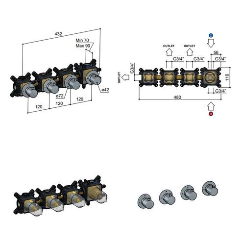 Inbouwdeel Douchethermostaat Hotbath Cobber Met 3 Stopkranen, Doe-het-zelf en Verbouw, Sanitair, Kraan, Nieuw, Chroom, Ophalen of Verzenden