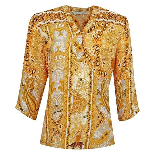 Frogbox • gele blouse met barok motief • 36, Kleding | Dames, Tops, Geel, Nieuw, Maat 36 (S), Verzenden
