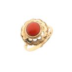Gouden ring met bloedkoraal | Vintage/antiek (geelgoud), 18 tot 19, Gebruikt, Overige kleuren, Ophalen of Verzenden