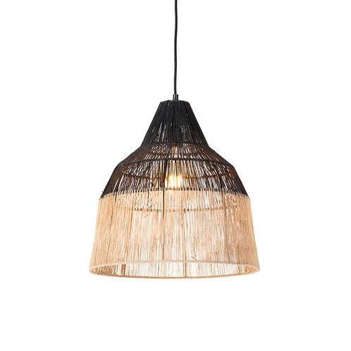 Landelijke hanglamp zwart met touw 40 cm - Jenthe, Huis en Inrichting, Lampen | Hanglampen, Nieuw, Overige materialen, 75 cm of meer