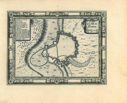 Stadsplattegrond van Menen, Antiek en Kunst, Kunst | Etsen en Gravures